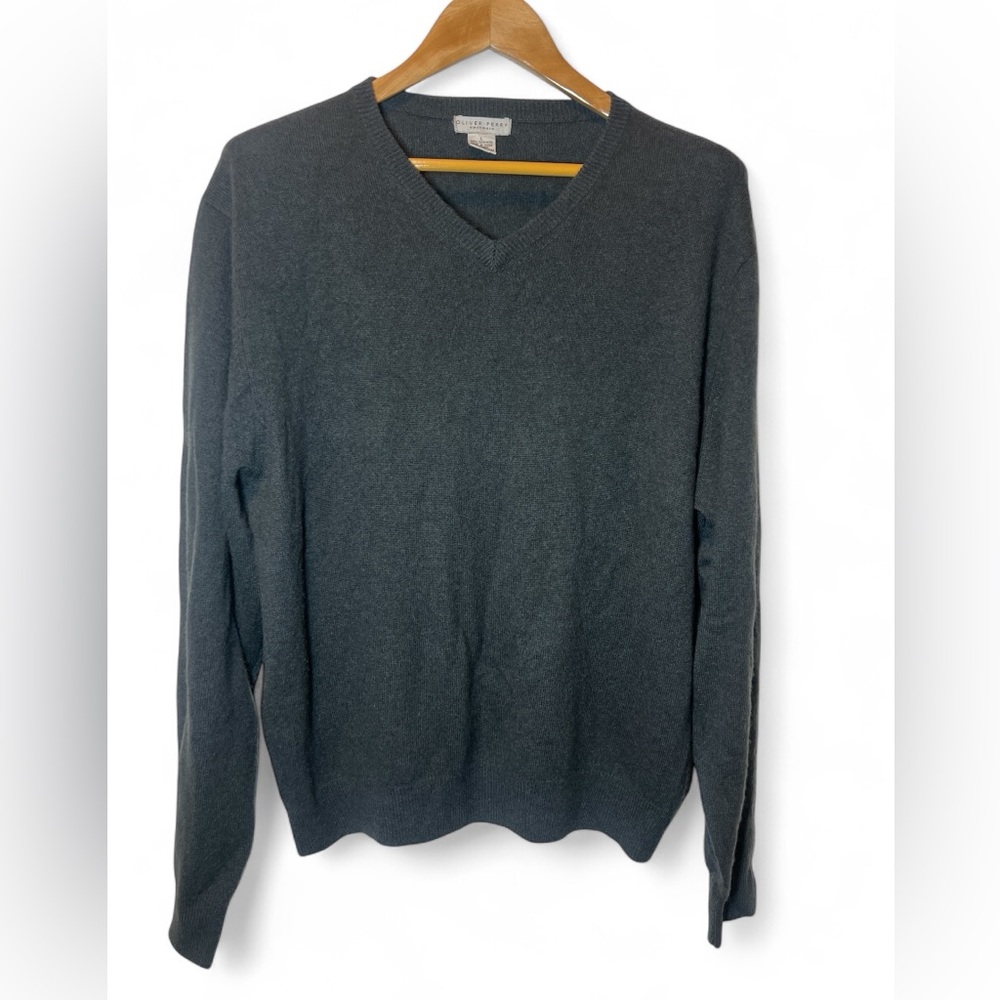 Oliver Perry 100% Cashmere V‎ Neck Pullover Sweater Gray Layering Grandpa
